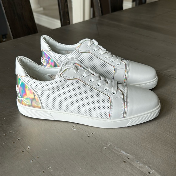 Christian Louboutin fun vieira flat iridescent white sneaker trainer sz 42 - Picture 1 of 11